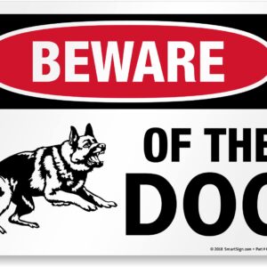 SmartSign 10 x 14 inch “Beware of The Dog” Sign With Graphic, Digitally Printed, 55 mil HDPE Plastic, Red, Black and White, Made in USA