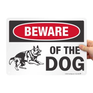 SmartSign 10 x 14 inch “Beware of The Dog” Sign With Graphic, Digitally Printed, 55 mil HDPE Plastic, Red, Black and White, Made in USA