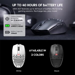 FANTECH ARIA XD7 Wireless Gaming Mouse - Pixart 3395 Gaming Sensor 26000 DPI, HUANO Switches, Super Lightweight 59 Grams and Ambidextrous Egg Shape, 3-Mode Connectivity, Black