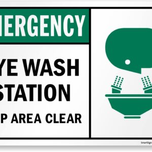 SmartSign 12 x 18 inch “Emergency Eye Wash Station - Keep Area Clear“ Sign With Graphic, Digitally Printed, 55 mil HDPE Plastic, Black, Green and white, Made in USA