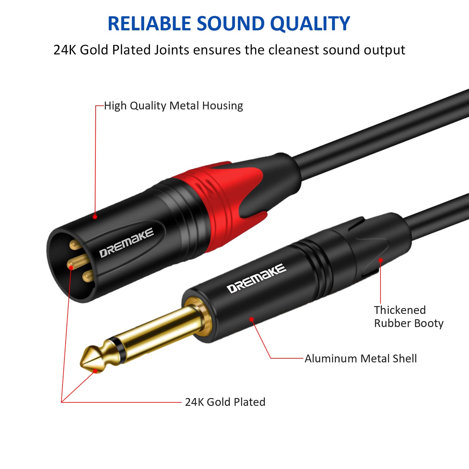 DREMAKE Dual 3-Pin XLR Male to Dual 6.35mm 1/4'' TS Mono Microphone Patch Cable, 10FT XLR to TS 1/4'' 6.35mm Splitter Adapter Cable, Dual 1/4 Inch Mono to Dual XLR Unbalanced Mic Audio Cord