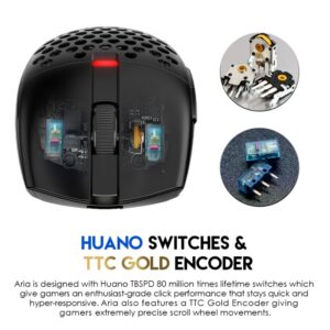 FANTECH ARIA XD7 Wireless Gaming Mouse - Pixart 3395 Gaming Sensor 26000 DPI, HUANO Switches, Super Lightweight 59 Grams and Ambidextrous Egg Shape, 3-Mode Connectivity, Black