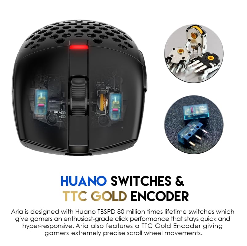 FANTECH ARIA XD7 Wireless Gaming Mouse - Pixart 3395 Gaming Sensor 26000 DPI, HUANO Switches, Super Lightweight 59 Grams and Ambidextrous Egg Shape, 3-Mode Connectivity, Black