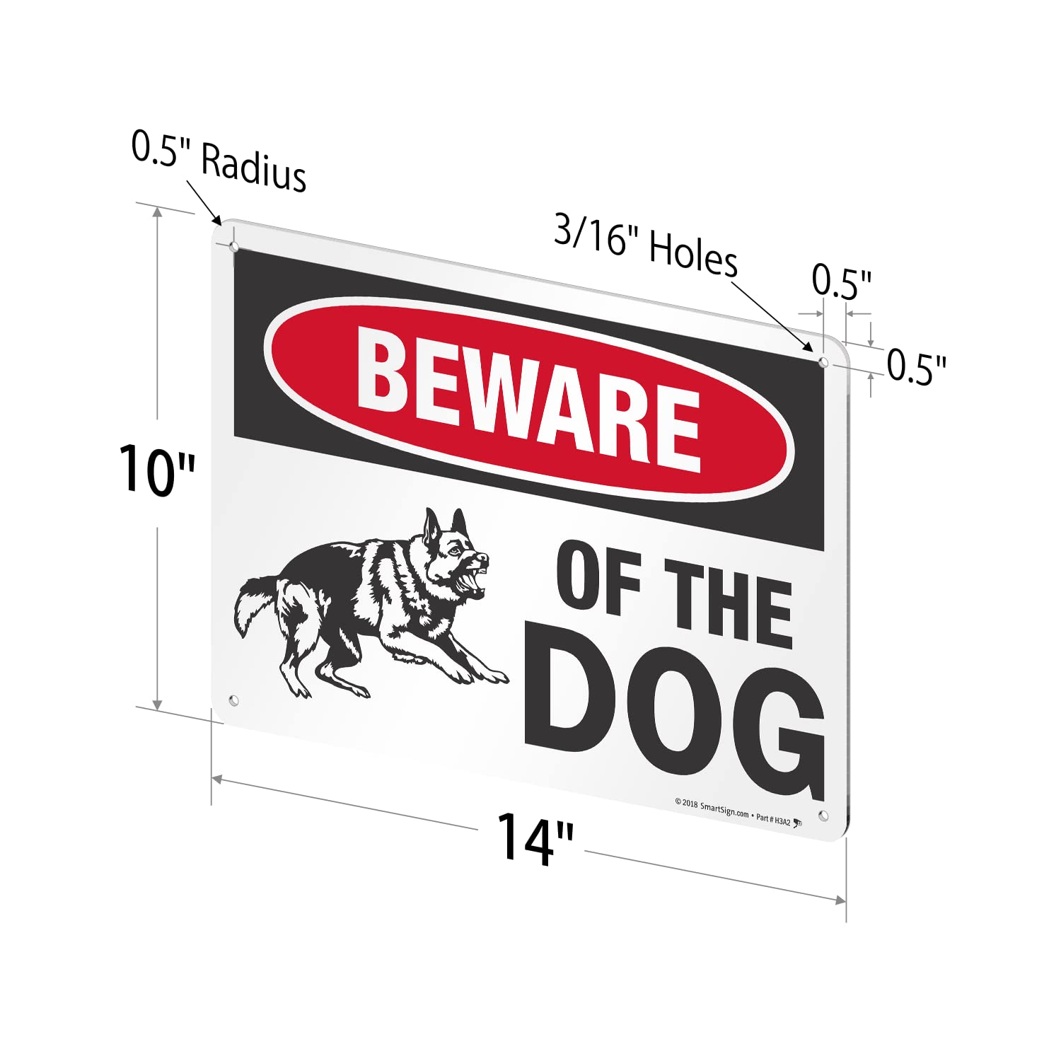 SmartSign 10 x 14 inch “Beware of The Dog” Sign With Graphic, Digitally Printed, 55 mil HDPE Plastic, Red, Black and White, Made in USA