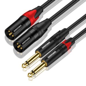 dremake dual 3-pin xlr male to dual 6.35mm 1/4'' ts mono microphone patch cable, 10ft xlr to ts 1/4'' 6.35mm splitter adapter cable, dual 1/4 inch mono to dual xlr unbalanced mic audio cord