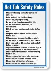 smartsign 14 x 10 inch “hot tub safety rules” metal sign with pre-cleared holes, 40 mil laminated rustproof aluminum, blue, black and white, made in usa