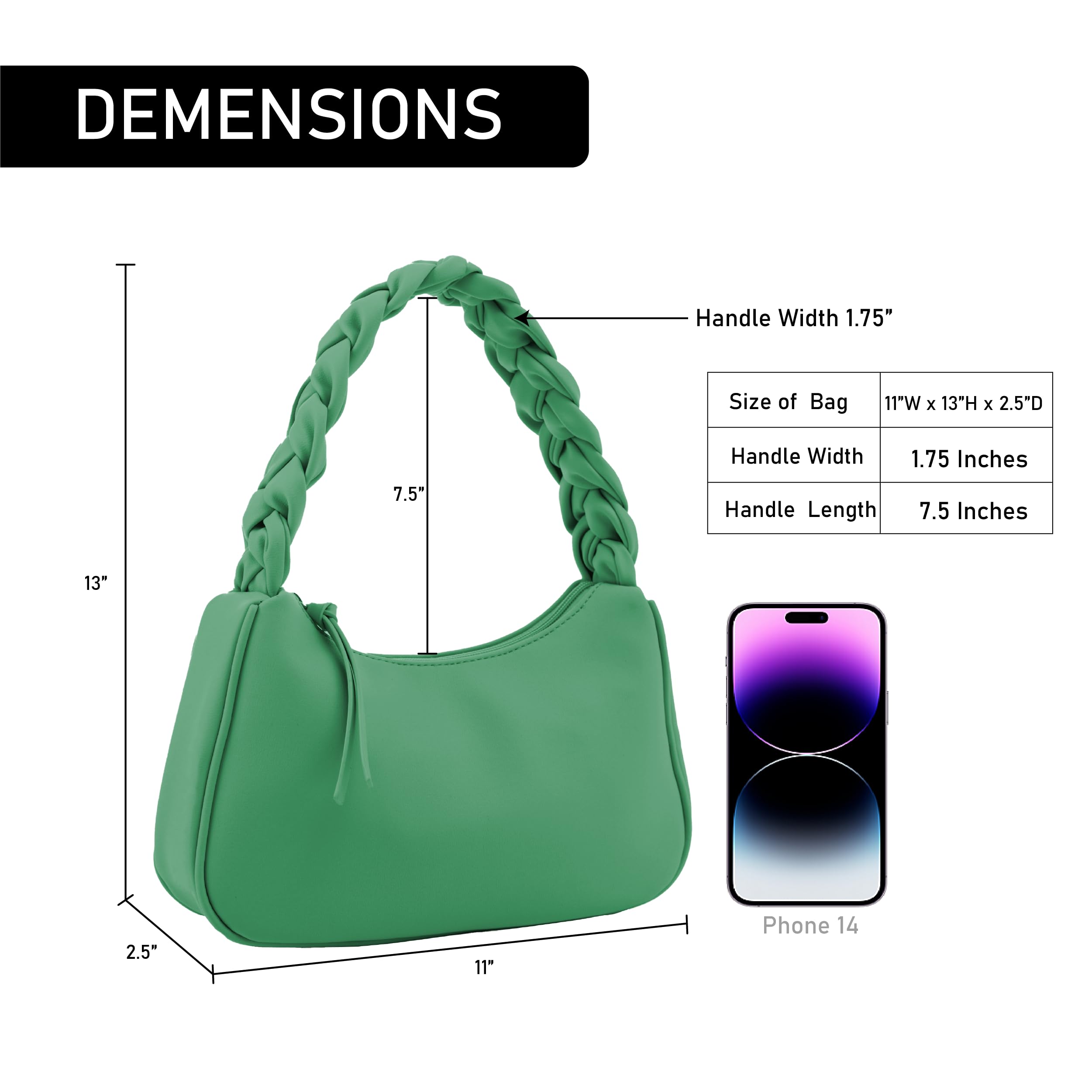 Emperia Braided Top Handle Shoulder Bag For Women, Trendy Designer Small Hobo Tote Handbag_Kelly Green