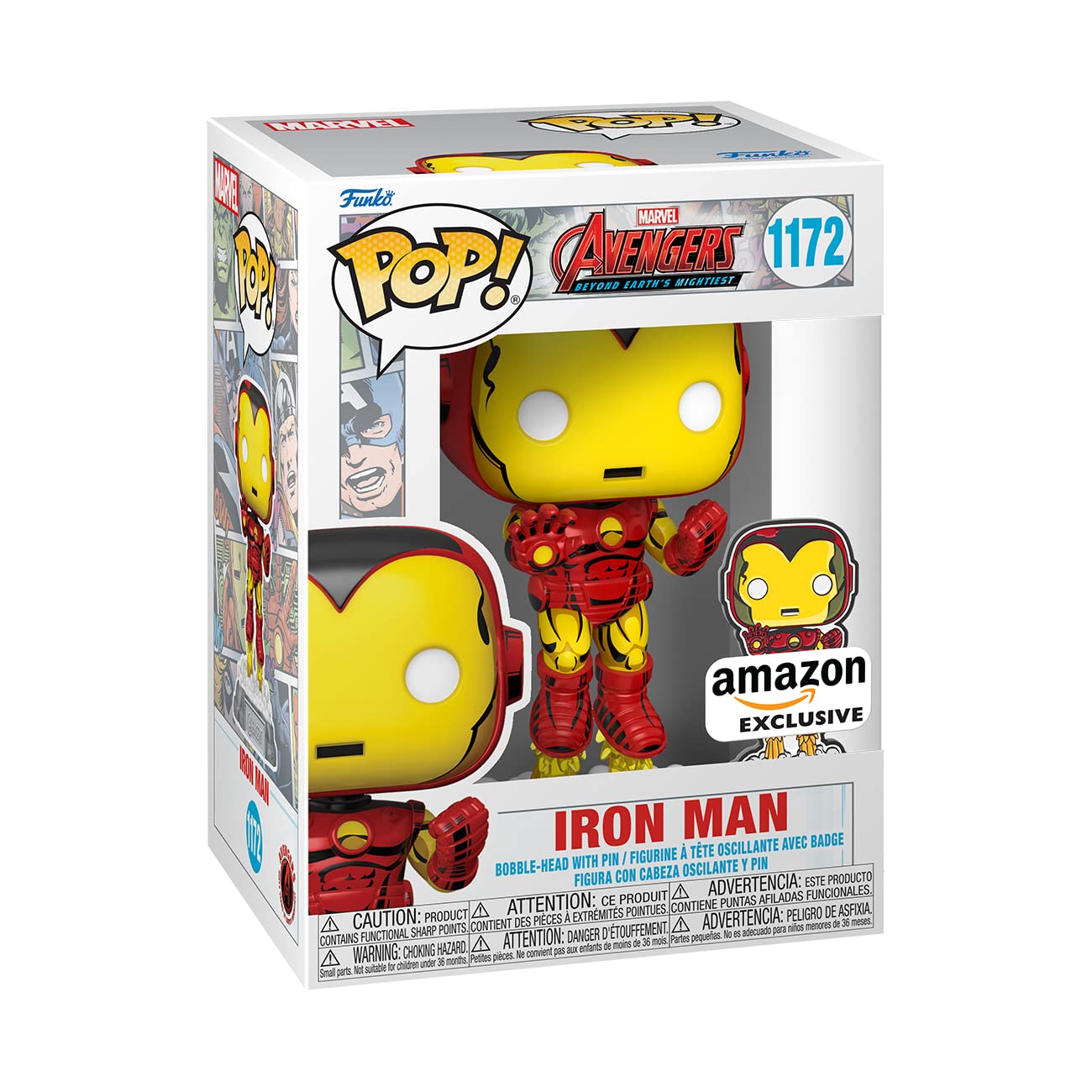 Funko Pop! & Pin: The Avengers: Earth's Mightiest Heroes - 60th Anniversary, Iron Man with Pin, Amazon Exclusive