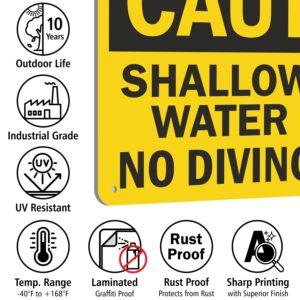 SmartSign 12 x 18 inch “Caution - Shallow Water, No Diving” Sign With Graphic, Digitally Printed, 55 mil HDPE Plastic, Multicolor, Made in USA