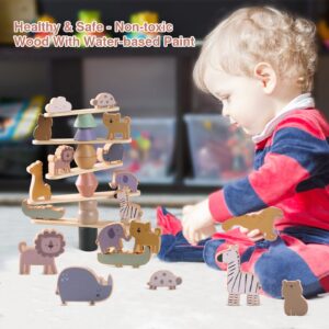 WOODEN TEETHER Forest Animal Stacking Balance Toy - Fun and Educational Game for Kids - Develops Fine Motor Skills and Hand-Eye Coordination