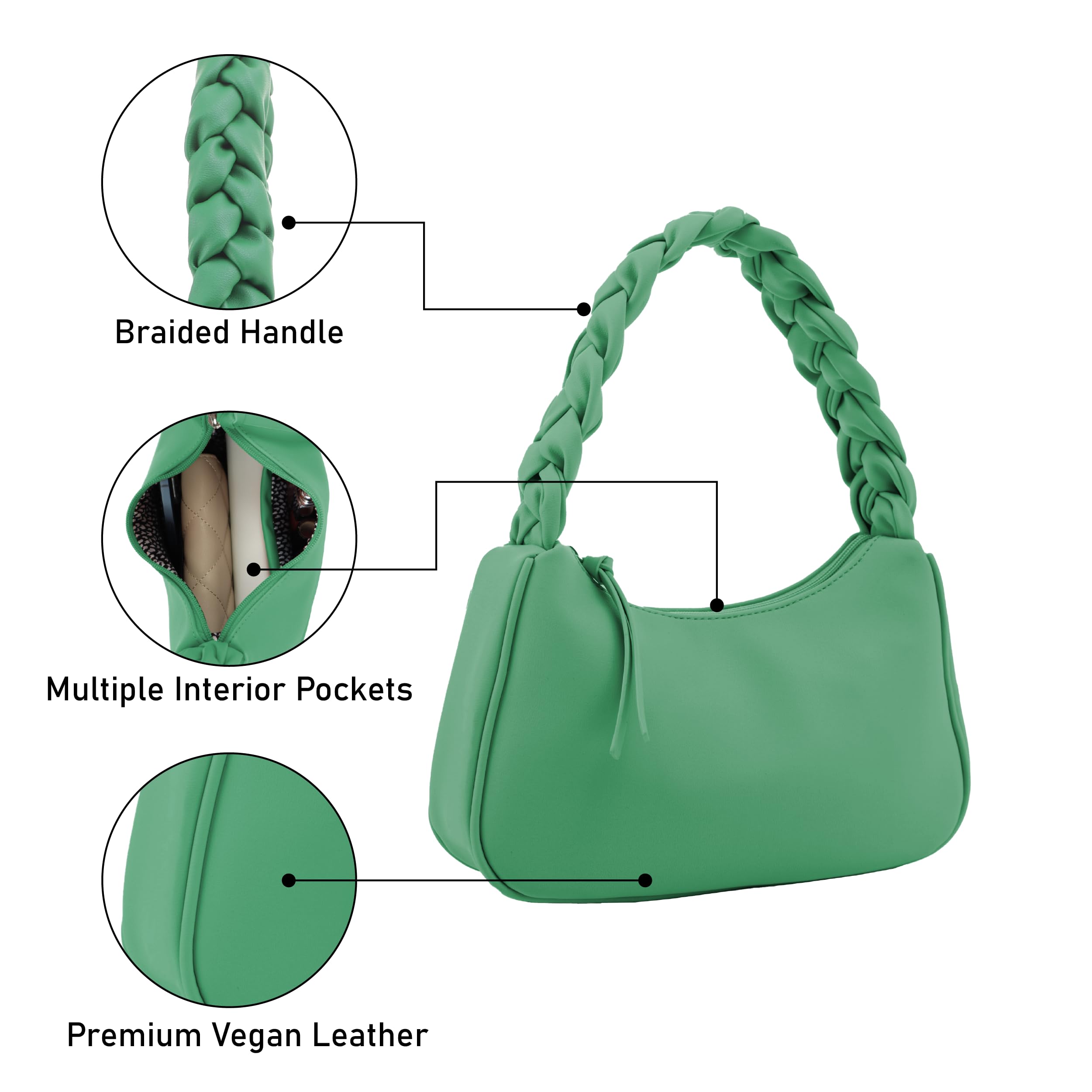 Emperia Braided Top Handle Shoulder Bag For Women, Trendy Designer Small Hobo Tote Handbag_Kelly Green