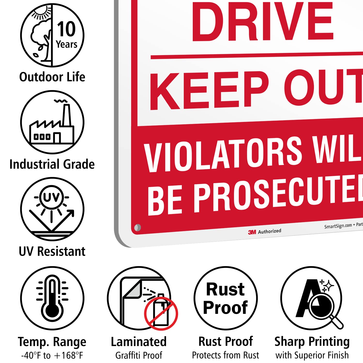 SmartSign 18 x 12 inch “Private Property - Private Drive Keep Out, Violators Will Be Prosecuted” Metal Sign, 63 mil Aluminum, 3M Laminated Engineer Grade Reflective Material, Red and White, USA-Made