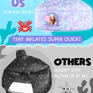 Skywin- Inflatable Tent for Kids (Mermaid) - Inflatable Air Tent Fort for Kids, Inflatable Fort Sets Up and Stores Away in Seconds, (Fan NOT Included) (with Door)