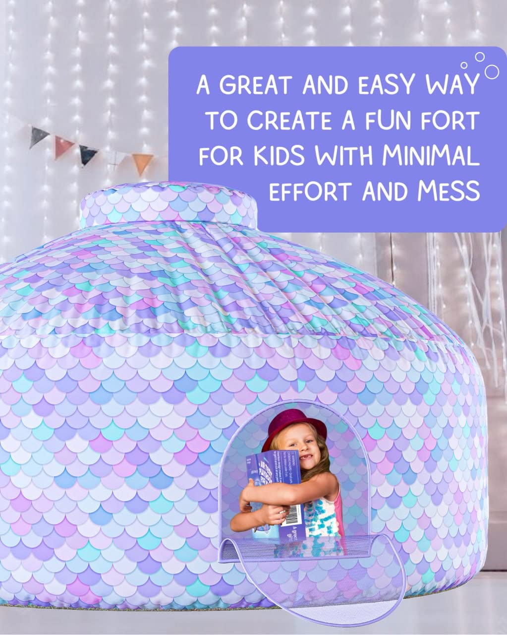 Skywin- Inflatable Tent for Kids (Mermaid) - Inflatable Air Tent Fort for Kids, Inflatable Fort Sets Up and Stores Away in Seconds, (Fan NOT Included) (with Door)