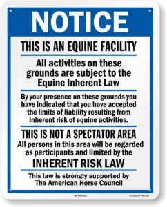 smartsign 30" x 24" 'notice - this is an equine facility, not a spectator area, inherent risk law' sign, 80 mil aluminum, 3m laminated engineer grade reflective, blue/black/white, usa-made