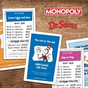 Monopoly: Dr. Seuss | Buy, Sell, Trade Dr. Seuss Books | Collectible Classic Monopoly Game Featuring Custom Game Board & Artwork | Officially-Licensed Dr. Seuss Game & Merchandise