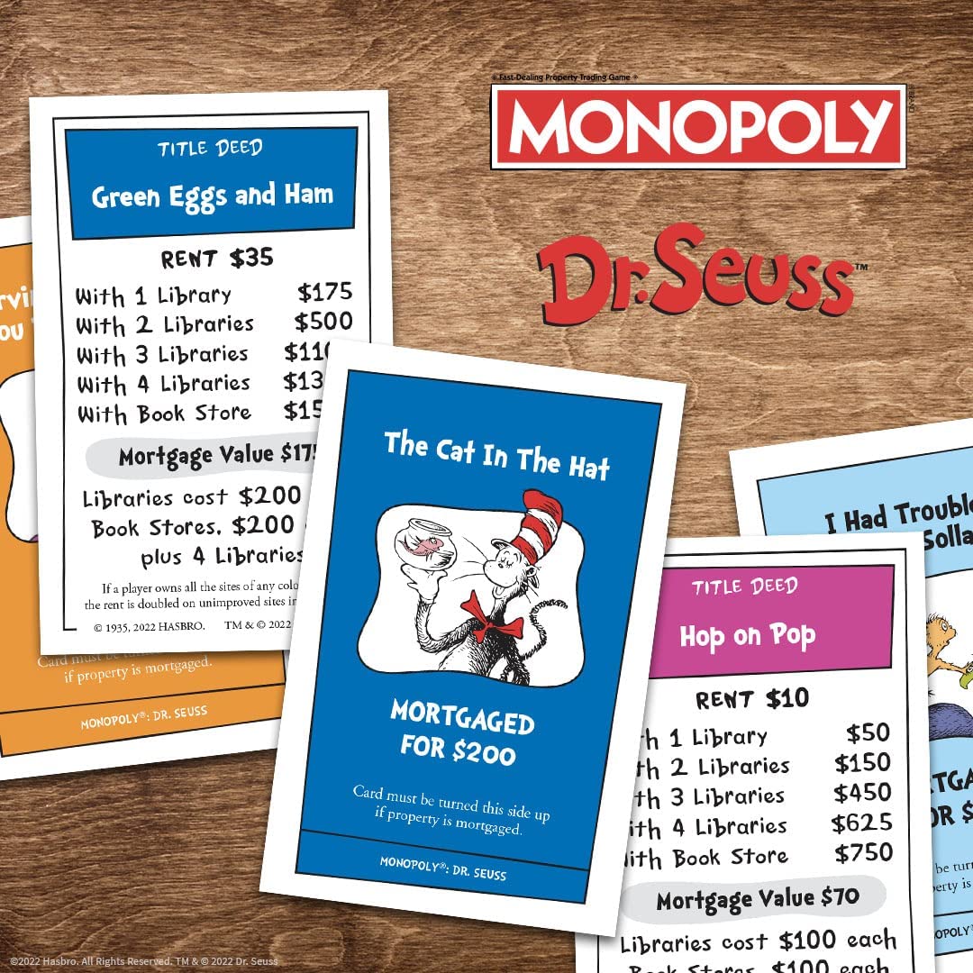 Monopoly: Dr. Seuss | Buy, Sell, Trade Dr. Seuss Books | Collectible Classic Monopoly Game Featuring Custom Game Board & Artwork | Officially-Licensed Dr. Seuss Game & Merchandise