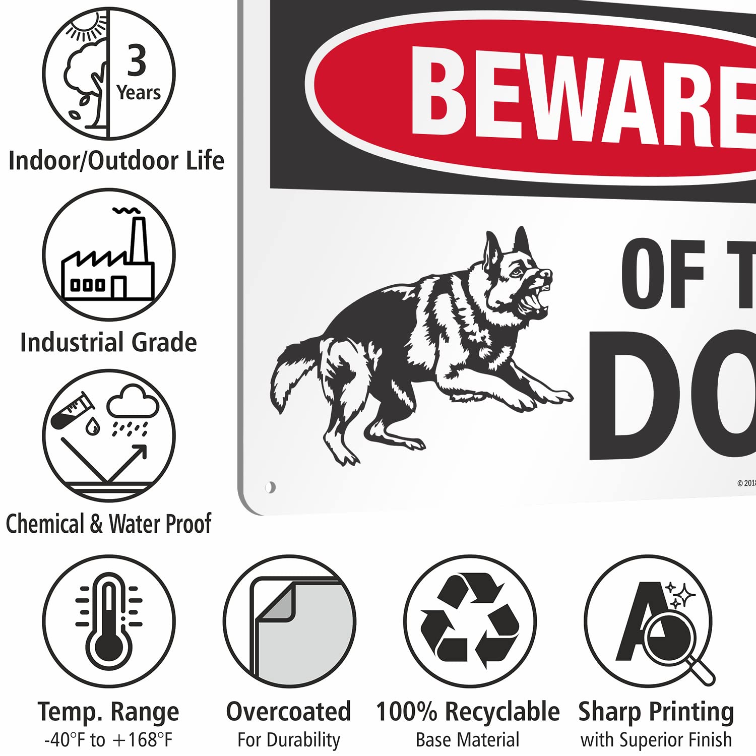 SmartSign 10 x 14 inch “Beware of The Dog” Sign With Graphic, Digitally Printed, 55 mil HDPE Plastic, Red, Black and White, Made in USA