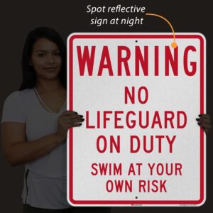 SmartSign 30 x 24 inch “Warning - No Lifeguard On Duty, Swim At Your Own Risk” Metal Sign, 80 mil Aluminum, 3M Laminated Engineer Grade Reflective Material, Red and White, Made in USA