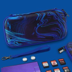 playvital Carrying Case for Nintendo Switch & Switch OLED, Portable Pouch Storage Handbag Travel Bag Protective Hard Case for Switch Console w/Thumb Grip Caps & 10 Game Card Slots - Blue Swirl