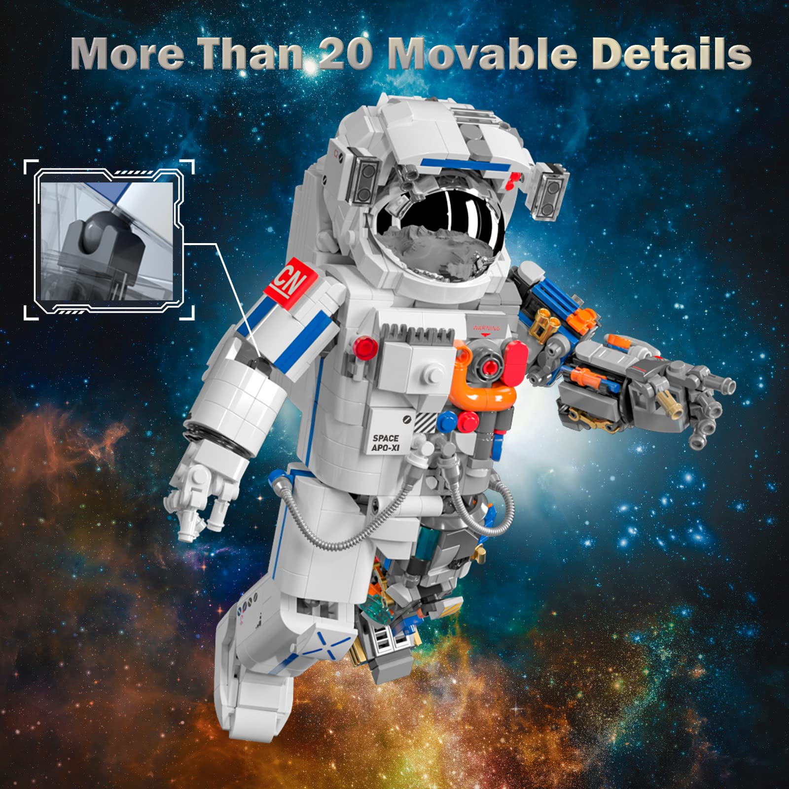 JMBricklayer Space Astronaut Building Sets for Teen Boys Girls Adult 70102, Flexible Space Toys, Cool Collectible Build and Display Spaceman Model with Display Stand, Christmas Birthday Gifts