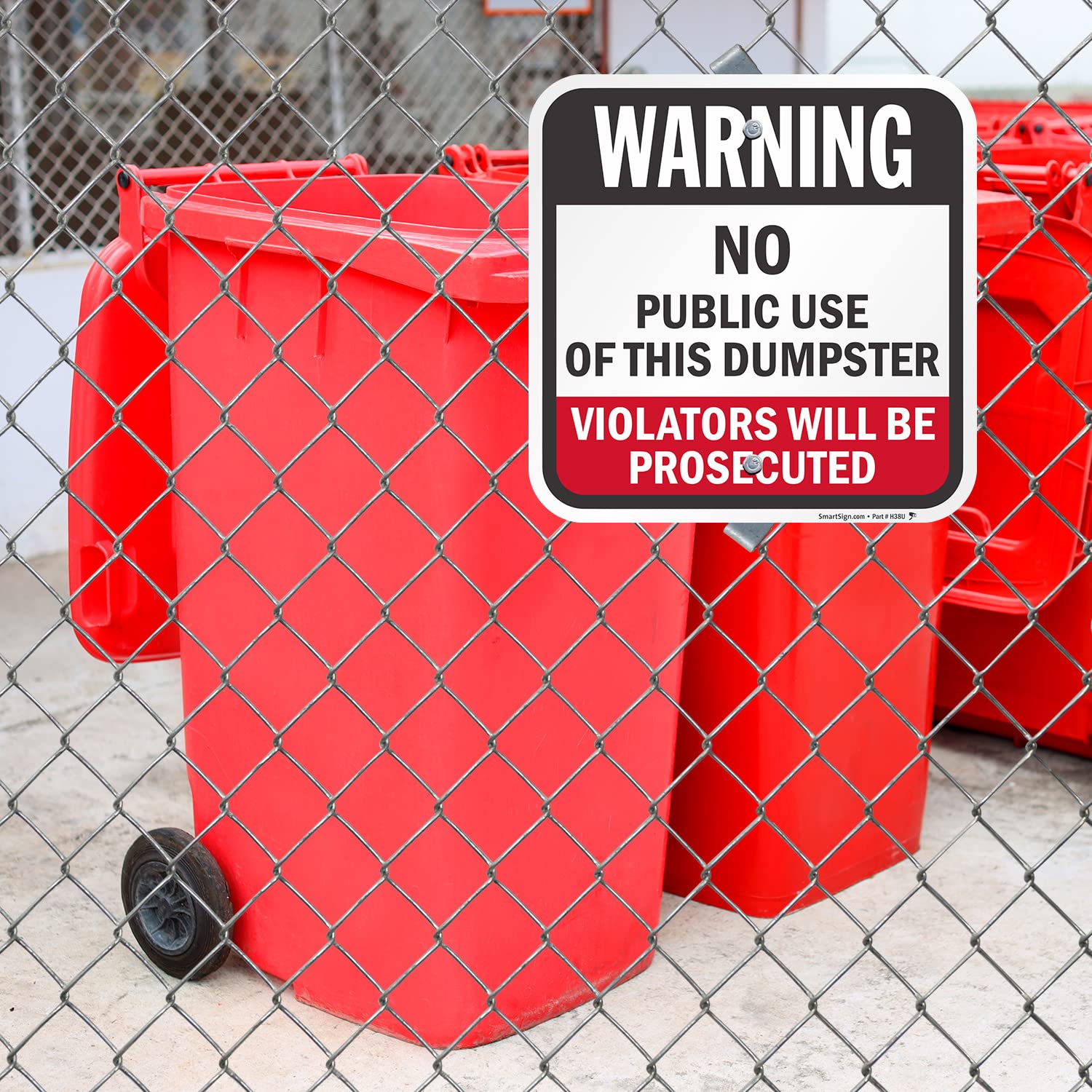 SmartSign 12 x 12 inch “Warning - No Public Use Of Dumpster, Violators Prosecuted” Metal Sign, 63 mil Laminated Rustproof Aluminum, Red, White and Black, Made in USA