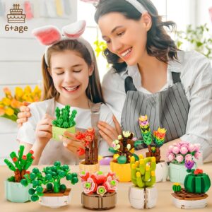 SATHIBI Flower Building Set for Adults,Succulents Botanical Collection Decor,Artificia Plant Bouquet Toys Gifts for Kids Boys Girls Ages 6+(12 Kits)