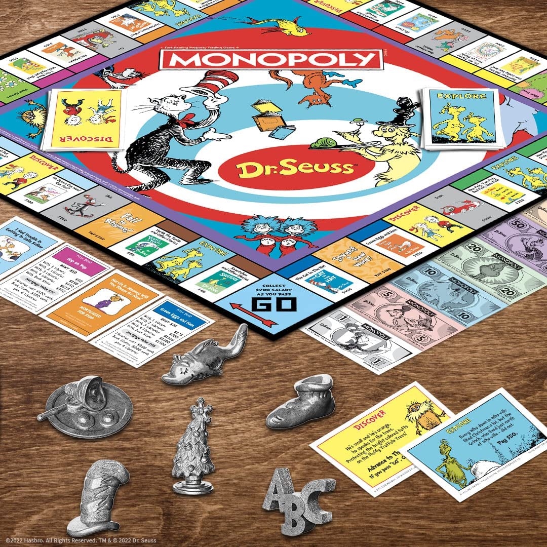 Monopoly: Dr. Seuss | Buy, Sell, Trade Dr. Seuss Books | Collectible Classic Monopoly Game Featuring Custom Game Board & Artwork | Officially-Licensed Dr. Seuss Game & Merchandise