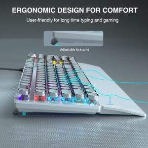 AULA F2088 Typewriter Style Mechanical Gaming Keyboard,Rainbow LED Backlit,Removable Wrist Rest,Media Control Knob,Retro Punk Round Keycaps,USB Wired Computer Keyboard,White