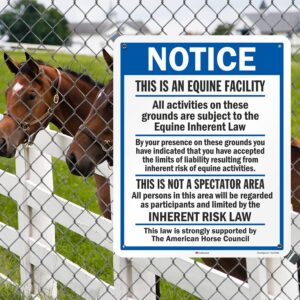 SmartSign 30" x 24" 'Notice - This Is An Equine Facility, Not A Spectator Area, Inherent Risk Law' Sign, 80 mil Aluminum, 3M Laminated Engineer Grade Reflective, Blue/Black/White, USA-Made