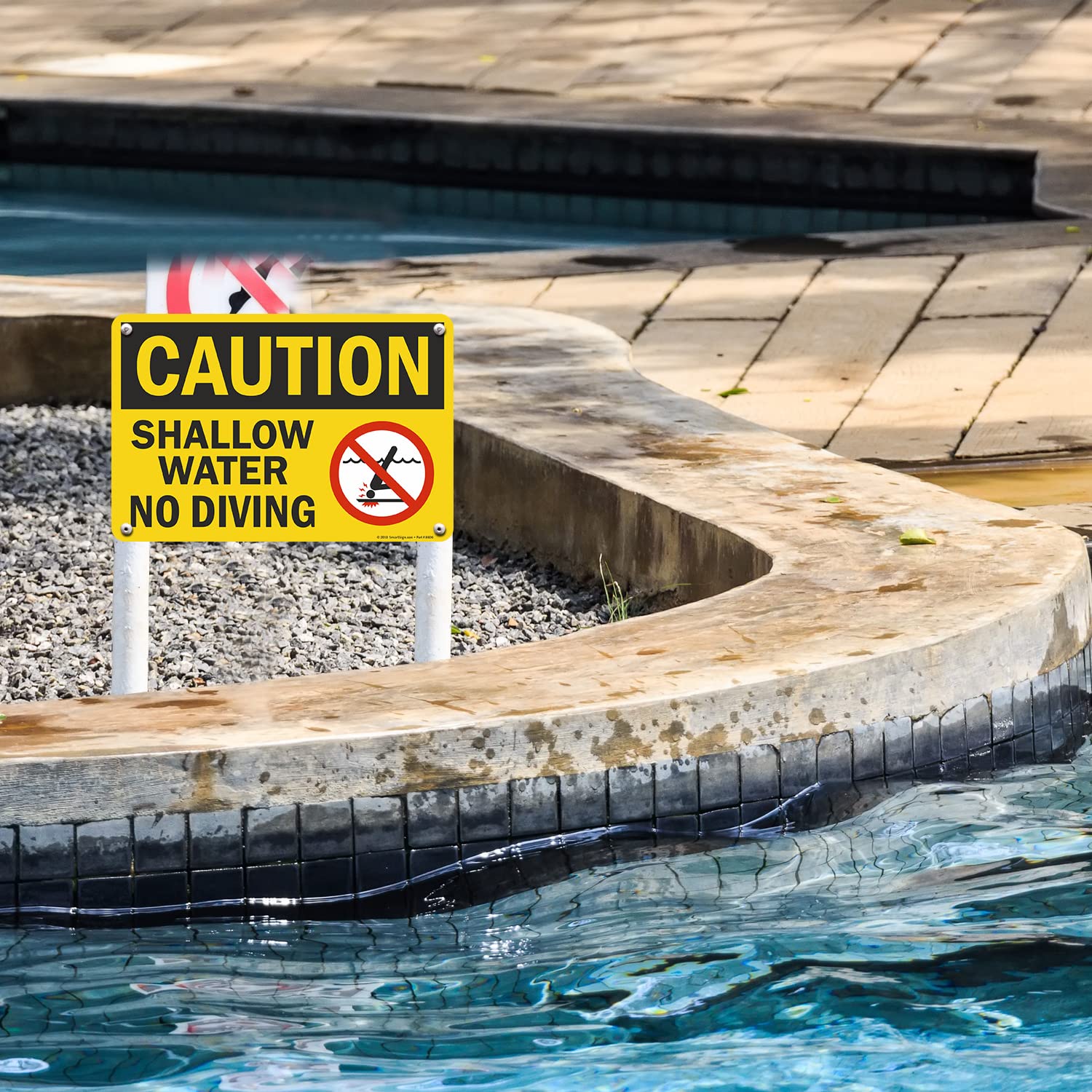 SmartSign 12 x 18 inch “Caution - Shallow Water, No Diving” Sign With Graphic, Digitally Printed, 55 mil HDPE Plastic, Multicolor, Made in USA