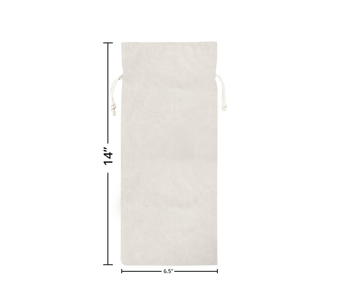 BannerBuzz Canvas Wine Bag Made of 100% Biodegradable Canvas Material With 4 Oz Weight (6.5" W x 14" H, Off White)