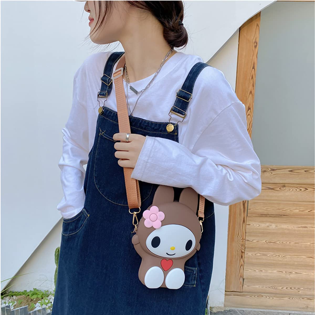 Cartoon Crossbody Bag Silicone Rabbit Pet Purse Handbag for Women Girls Shoulder Bag(Brown)