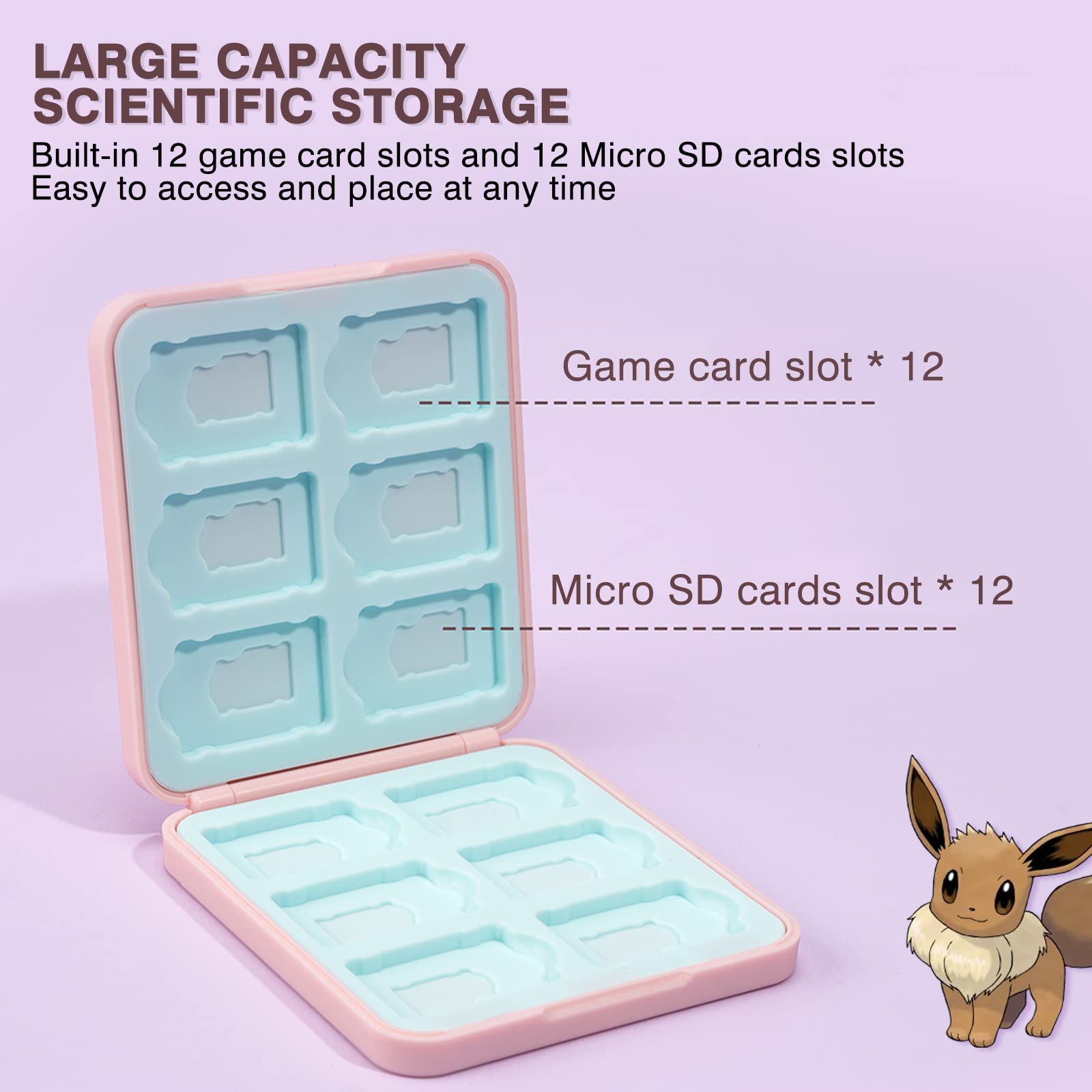 DLseego Cute Fox Game Case For Switch Lite / Switch / Switch OLED, 12 Slots Game Cards Holder and 12 Micro SD Card Slots, Portable Game Card Storage Cartridge Box