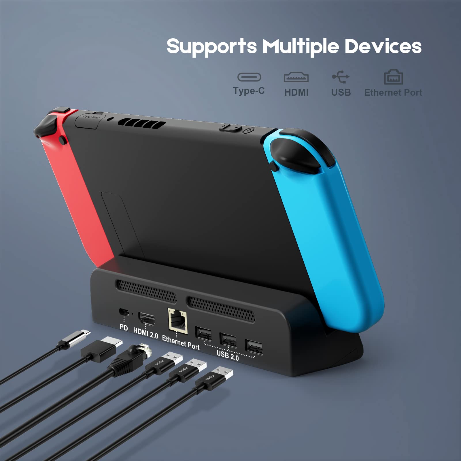 Switch Dock(with LAN Port), Docking Station for Switch/Switch OLED, Switch Portable Charging Stand with Ethernet Port, 4K HDMI 2.0 and USB 2.0 Port, Replacement for Switch Dock