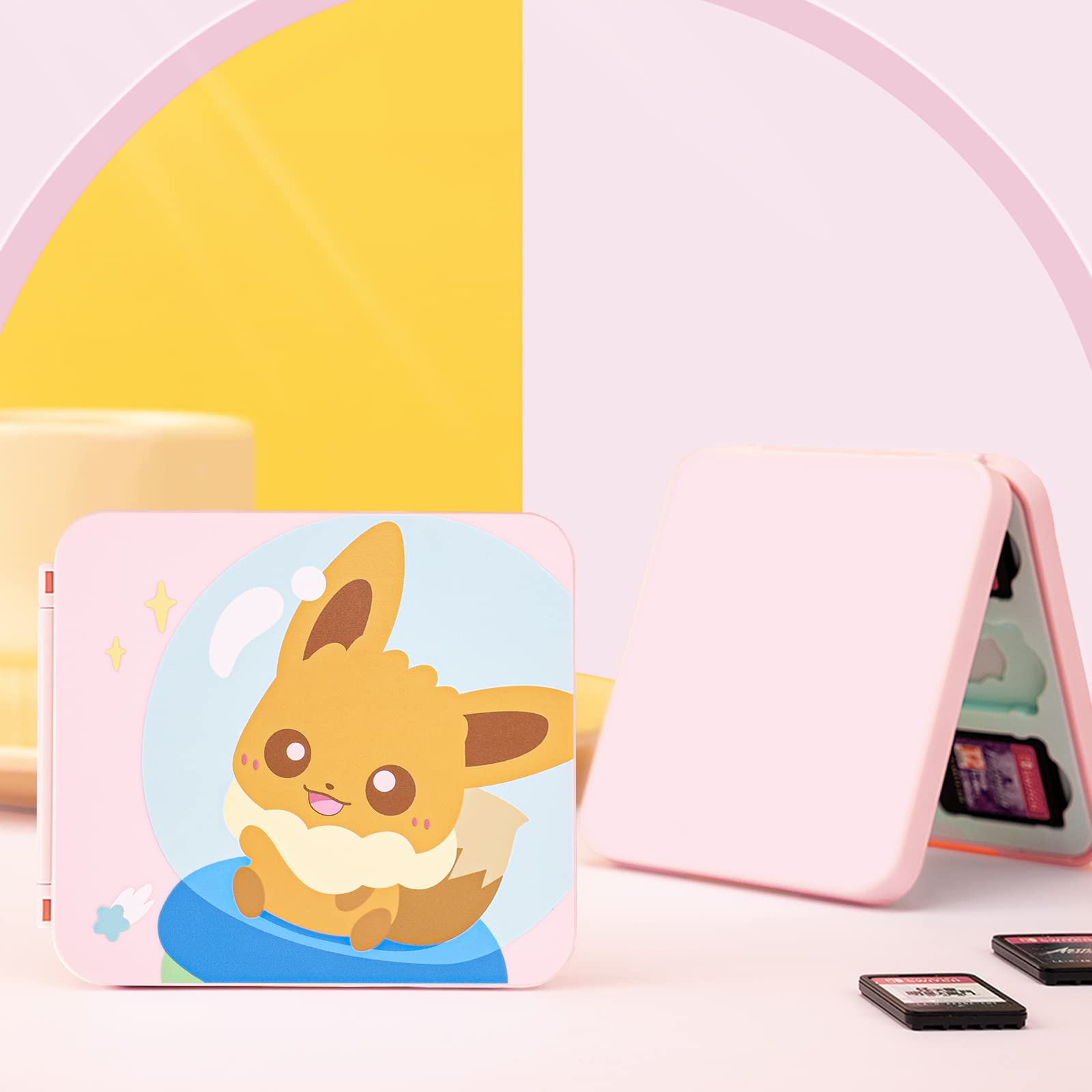 DLseego Cute Fox Game Case For Switch Lite / Switch / Switch OLED, 12 Slots Game Cards Holder and 12 Micro SD Card Slots, Portable Game Card Storage Cartridge Box