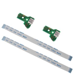 Onyehn JDS-040 Charging Port Assembly(with 12 pin Eject Ribbon Flex Cable) for Sony PlayStation PS4 Controller, Repair Part Micro USB Adaptor Charger Socket Board Connector Module(2 Pack)