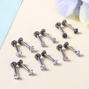 Dyknasz 18G Threadless Push in Medusa Piercing Jewelry Set, Surgical Steel Labret Lip Rings Stud for Women Men, Tragus Forward Helix Earrings Cartilage Flat Back.