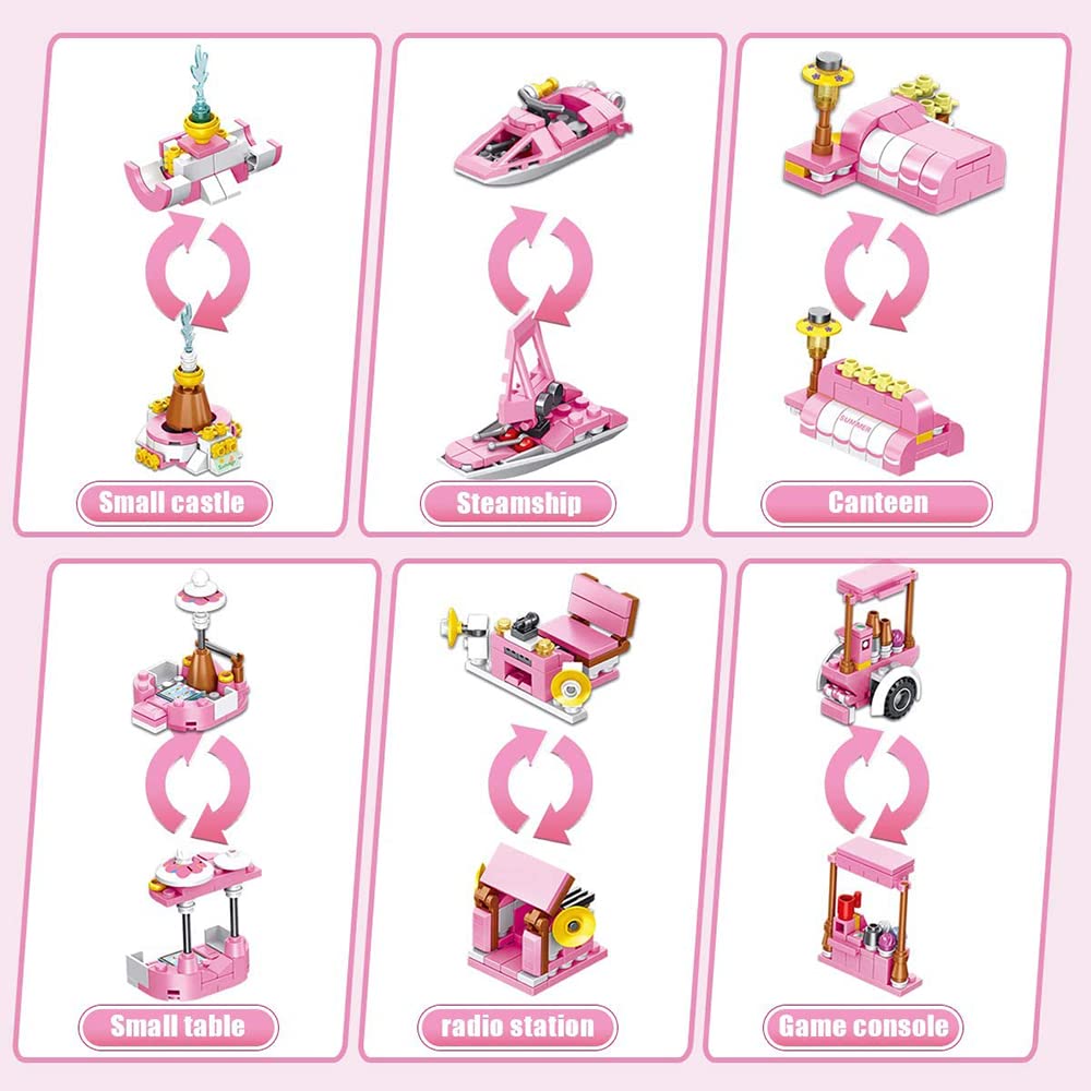 Girls Building Blocks Toys 553 Pieces Ice Cream Truck Set Toys for Girls 25 Models Pink Building Bricks Toys STEM Toys Construction Play Set for Kids Best Gifts for Girls Age 6-12 and Up