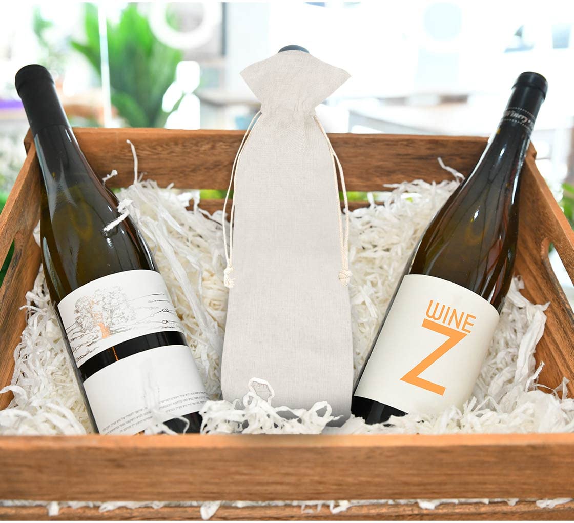 BannerBuzz Canvas Wine Bag Made of 100% Biodegradable Canvas Material With 4 Oz Weight (6.5" W x 14" H, Off White)