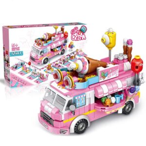 Girls Building Blocks Toys 553 Pieces Ice Cream Truck Set Toys for Girls 25 Models Pink Building Bricks Toys STEM Toys Construction Play Set for Kids Best Gifts for Girls Age 6-12 and Up