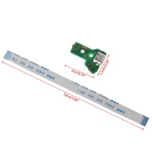 Onyehn JDS-040 Charging Port Assembly(with 12 pin Eject Ribbon Flex Cable) for Sony PlayStation PS4 Controller, Repair Part Micro USB Adaptor Charger Socket Board Connector Module(2 Pack)