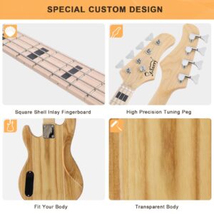 GLARRY GP Series Full Size Electric Bass Guitar 4 String Beginner Kit Canadian Maple Fingerboard with Cable, Strap, Bag and Accessories (Burly Wood)