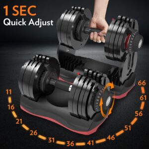 Ativafit 27.5 LBS/66LBS/88LBS Adjustable Dumbbell Set with Anti-slip Handle 12 In 1 Quick Dial Adjustment Weights With Safety Locking Button Space Saving Strength Training for Full Body Home Gym Workout