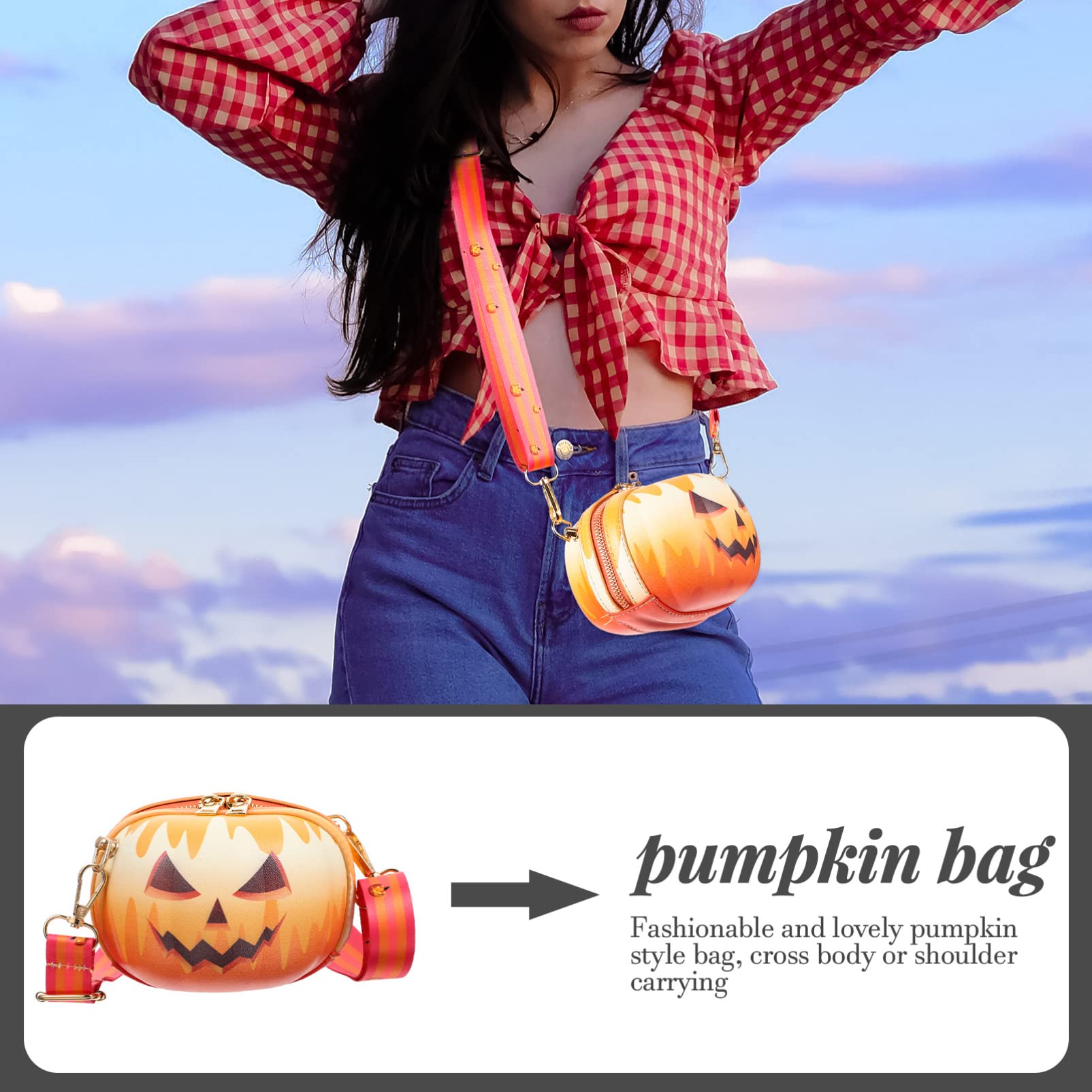 Jack O Lantern Crossbody Bag Girls Casual Halloween Pumpkin Crossbody Bag Jack O Lantern Crossbody Purse Coin Wallet Baby Girl Cute Shopping Shoulder Bag for Women Girls