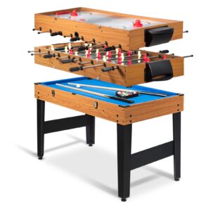 goplus 48 inch game table, 3-in-1 combo table set w/adult size foosball table, pool table, slide hockey table, multi game table w/billiard, soccer & hockey for arcade, party, family night, game room