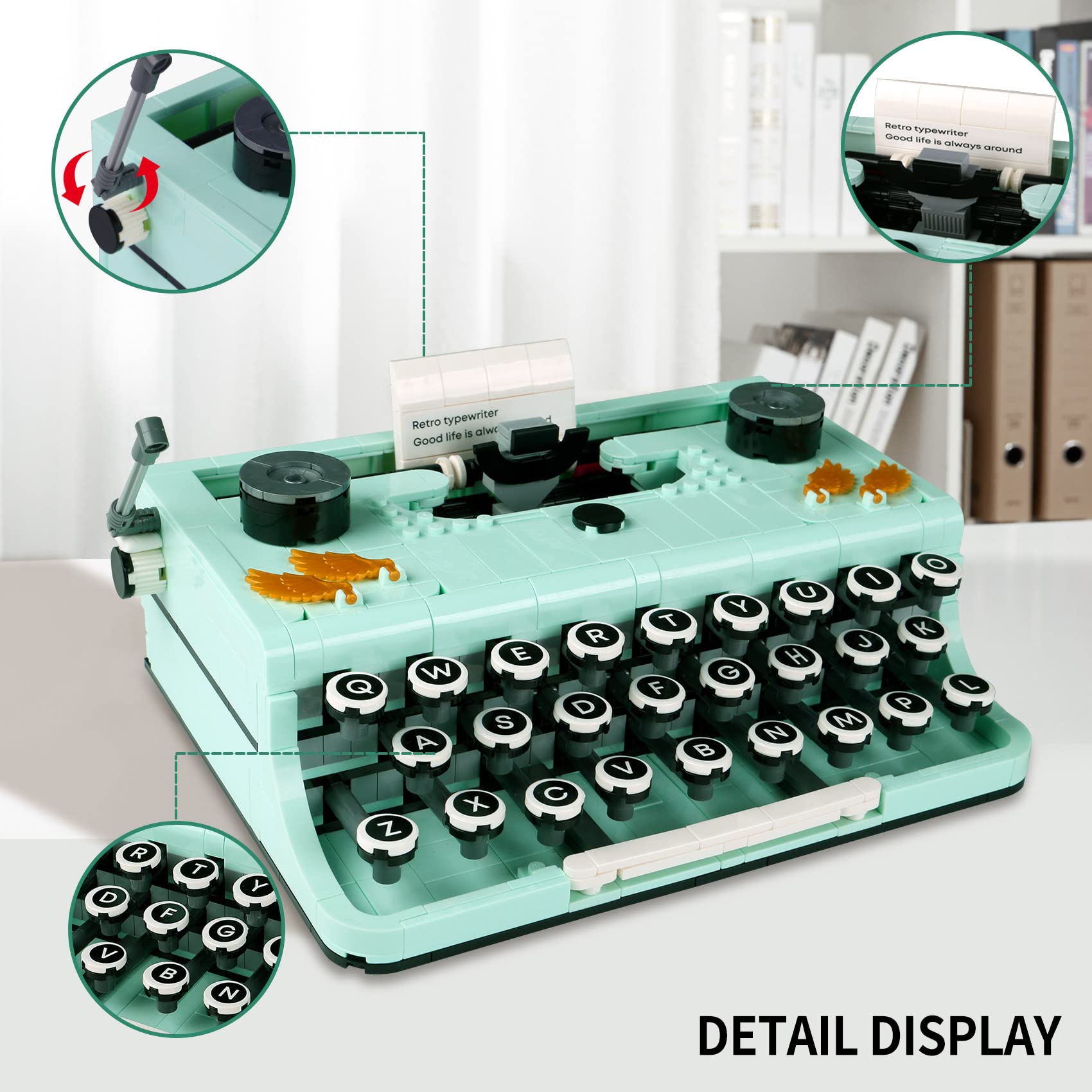 DHODNQP 820PCS Ideas Retro Typewriter Building Blocks Toys Model,Classic Printer Models Building Set,Best Nostalgic Gift for 6+ Year Old Kids or Adults (820pcs) (A)