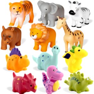 XY-WQ Bath Toys No Hole, for Infants 6-12& Toddlers 1-3, No Hole Bathtub Toys (Dinosaur+Animal, 12 Pcs with Mesh Bag)