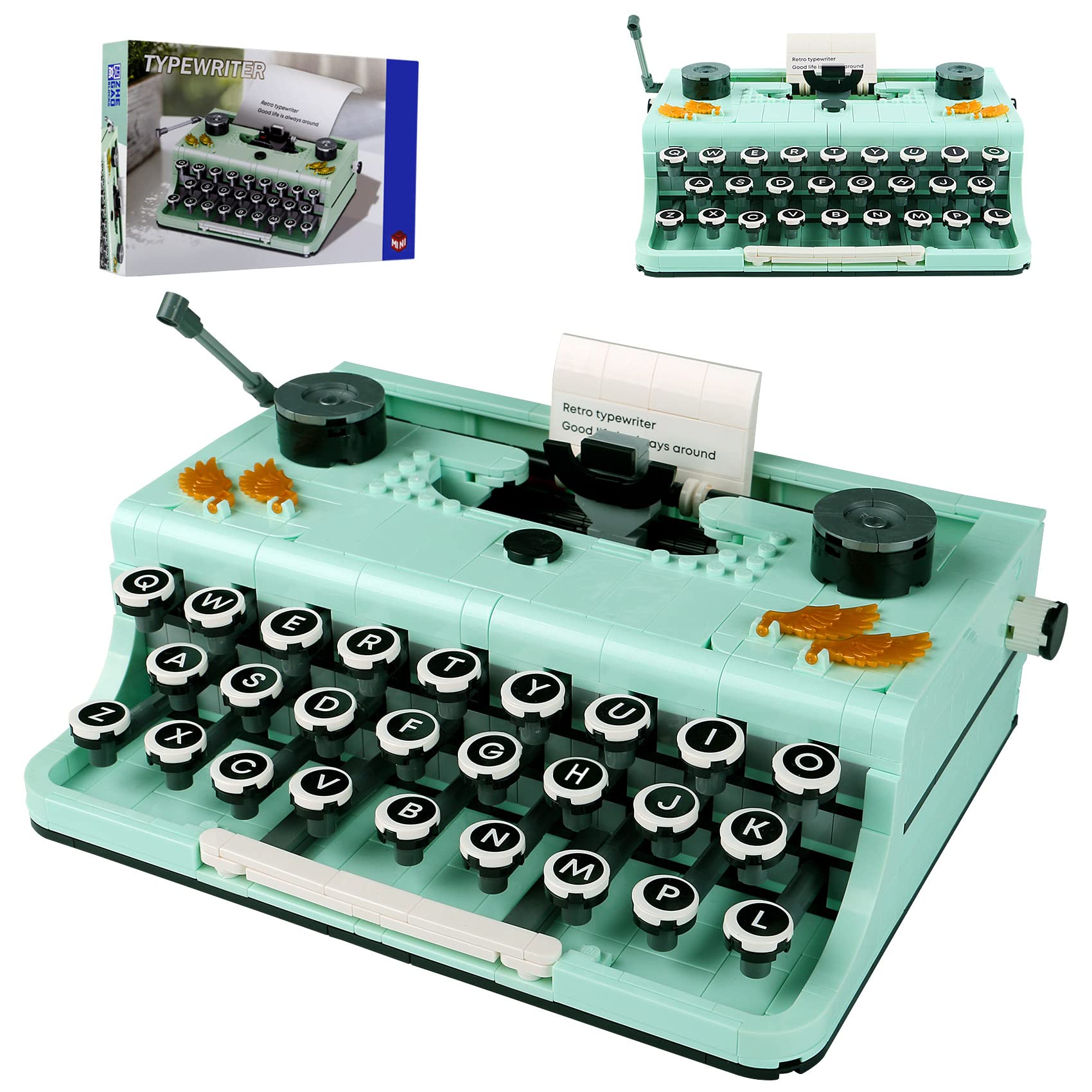 DHODNQP 820PCS Ideas Retro Typewriter Building Blocks Toys Model,Classic Printer Models Building Set,Best Nostalgic Gift for 6+ Year Old Kids or Adults (820pcs) (A)