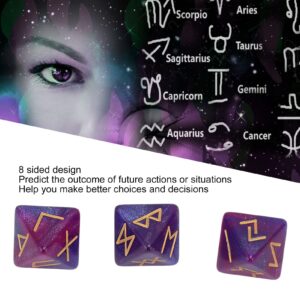 CHICIRIS Rune Dice,Polyhedral Dice Set,3Pcs Rune Dice 8 Sided Star Sky Mystic Vivid Colors Astrology Learning Prediction Polyhedral Dice Set for Adults(Purple Blue)